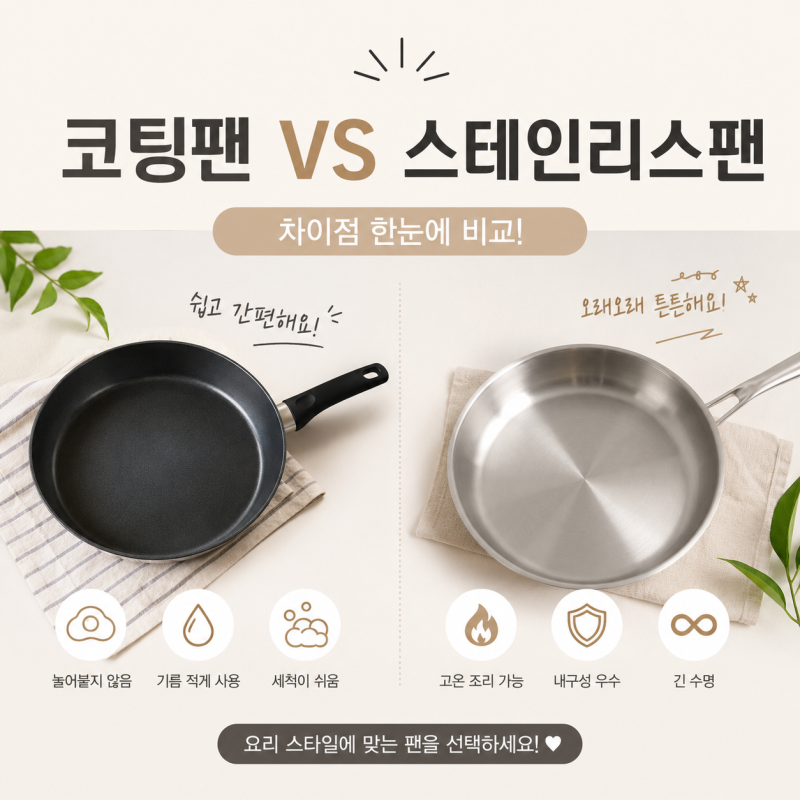 코팅팬 vs 스테인리스팬 차이! 어떤 프라이팬을 사야 할까?