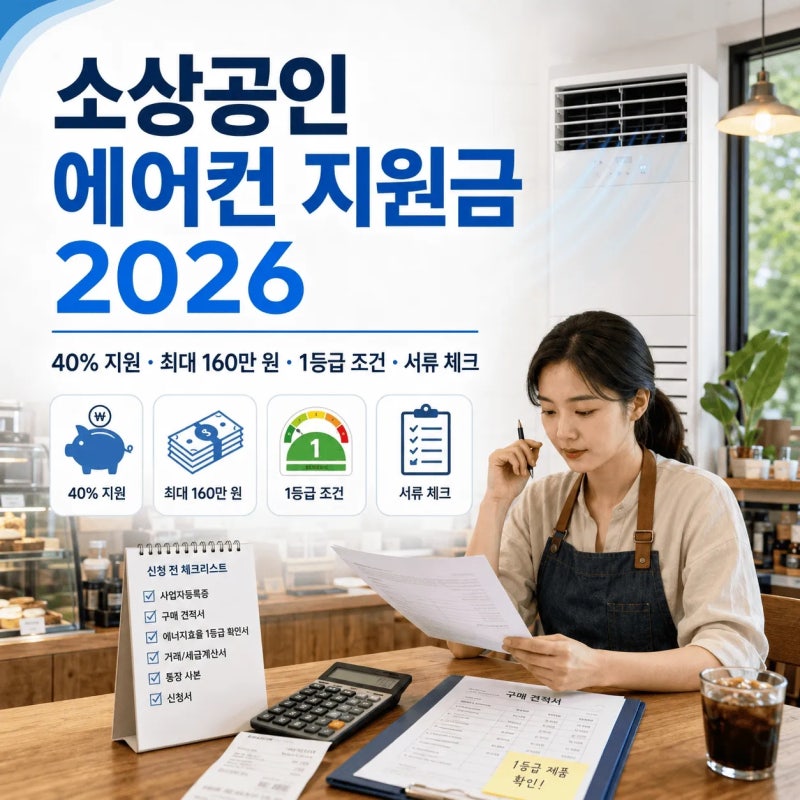 소상공인 에어컨 지원금 2026 신청방법｜40%·최대 160만 원, 1등급 조건과 서류 총정리