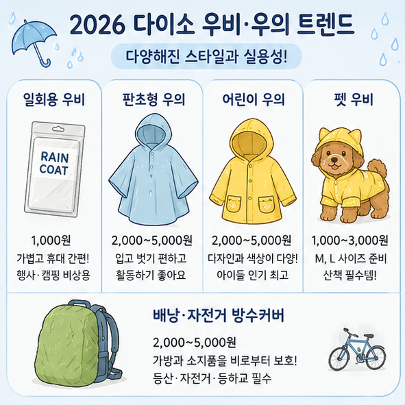 여름 장마 시즌 다이소 우의, 강아지 우비까지 트렌드 정리