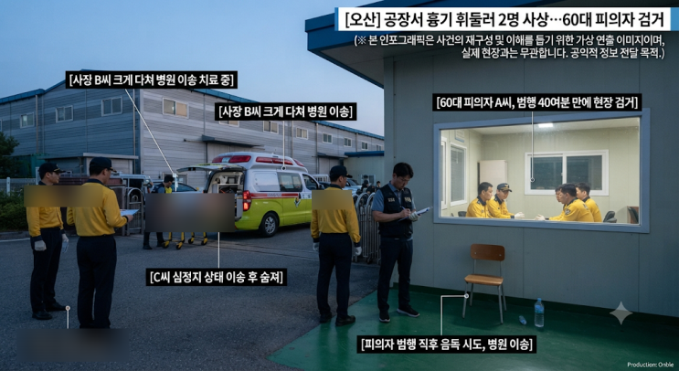 [<b>오산</b>] <b>공장</b>에서 <b>흉기</b> 휘두른 60대 검거…1명 숨지고 1명 중상