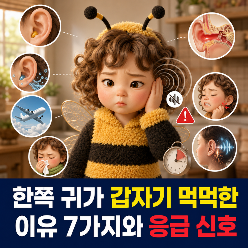 한쪽 귀가 갑자기 먹먹한 이유 7가지와 응급 신호(귀가 막힌 듯 먹먹하고 이명이 들리는 원인....