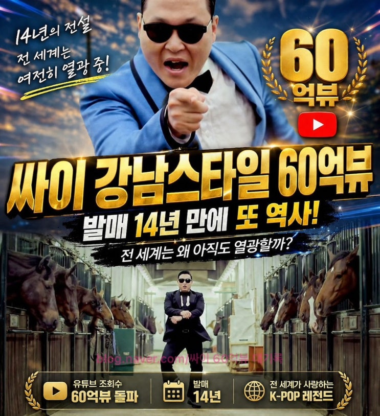 <b>싸이</b> “<b>강남스타일</b> K-팝 최초 <b>60억뷰</b>, 발매 14년 만에 또 역사... 