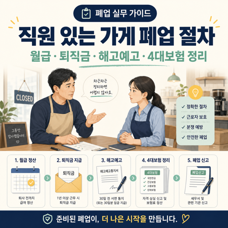 직원 있는 가게 폐업 절차｜월급·퇴직금·해고예고·4대보험 정리