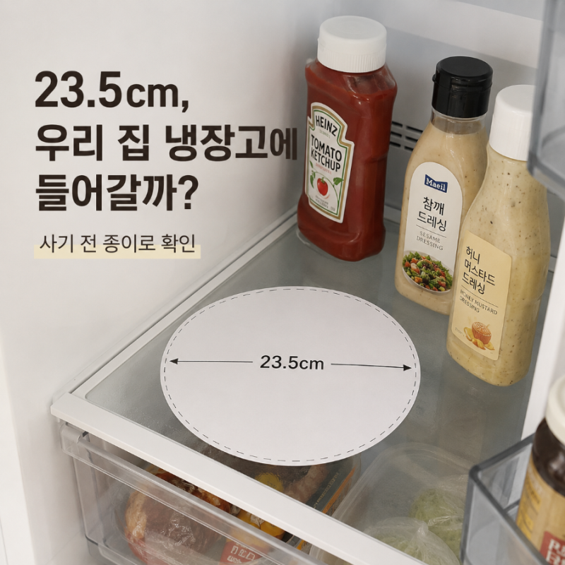다이소 회전 트레이, 우리 집 냉장고에 들어갈까?｜23.5cm 종이 모형으로 구매 전 확인