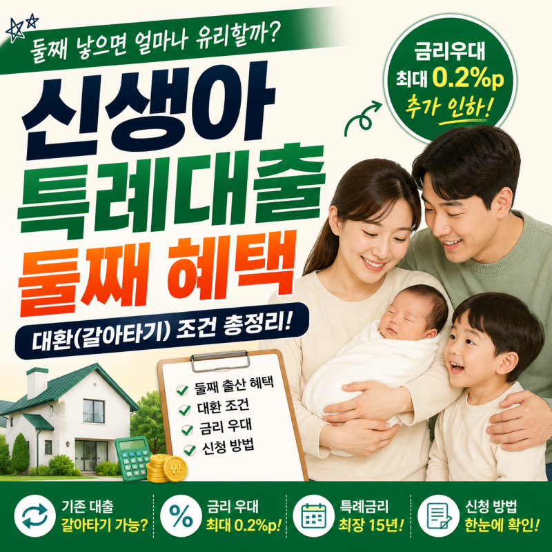 신생아 특례대출 둘째 혜택｜대환(갈아타기) 조건과 금리 우대 알아보기