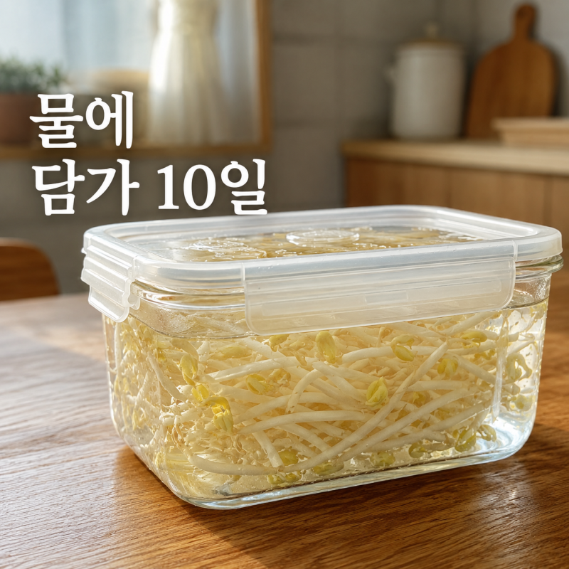 콩나물 보관법, 물에 담가 냉장하면 10일까지 아삭했어요