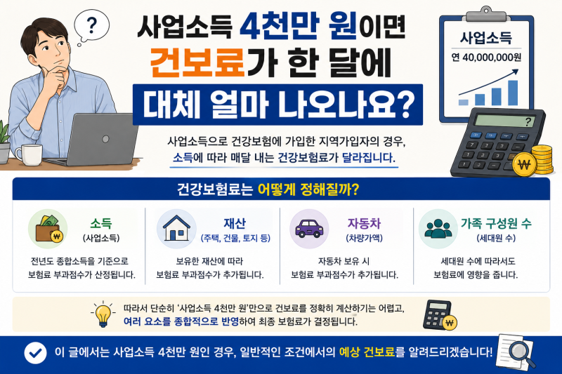 "사업소득 4천만 원이면 건보료가 한 달에 대체 얼마 나오나요?"