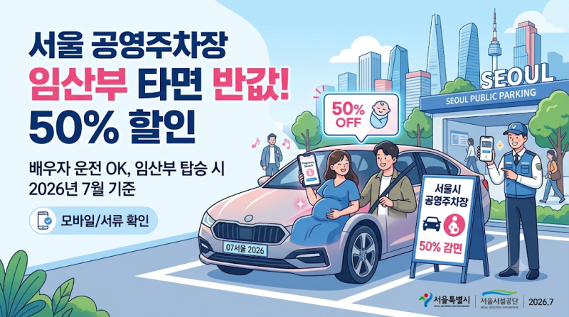 임산부 타면 서울 공영주차장 반값…배우자 운전해도 OK, 2026년 7월 기준