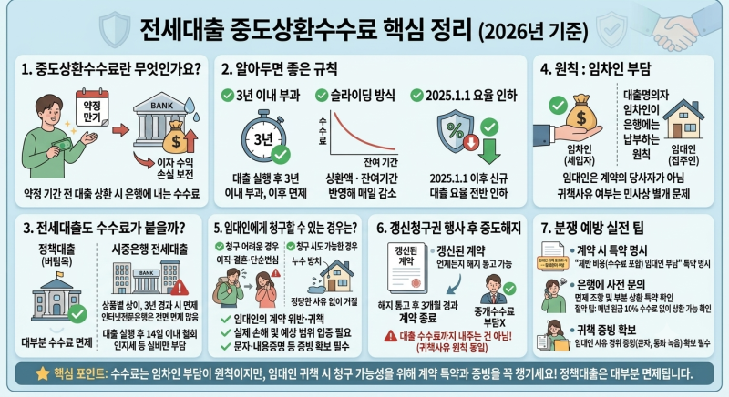 중도퇴거 시 전세대출 중도상환수수료, 누가 내야 할까? (은행별 면제조건 총정리)