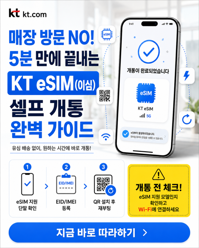매장 방문 NO! 5분 만에 끝내는 KT eSIM(이심) 셀프 개통 완벽 가이드 ✨