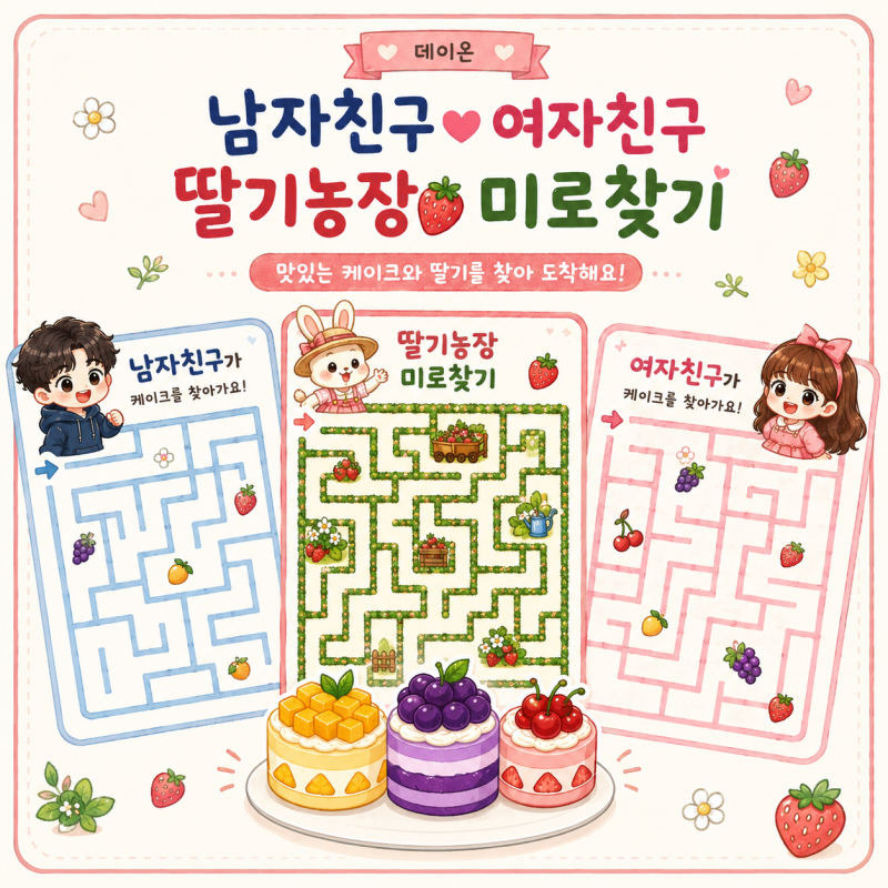 딸기농장·남자친구·여자친구 미로찾기｜아이가 푹 빠지는 A4 무료 프린트 놀이 유아교육