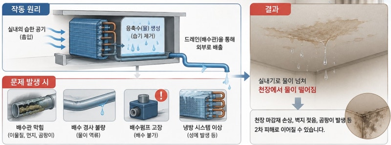 시스템에어컨 물떨어짐 원인은? 아파트 천장형 에어컨 누수 해결 방법 총정리