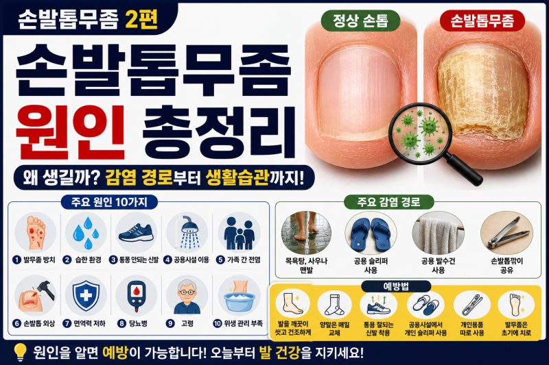 2. 손발톱무좀 원인 총정리, 왜 생길까? 감염 경로부터 생활습관까지