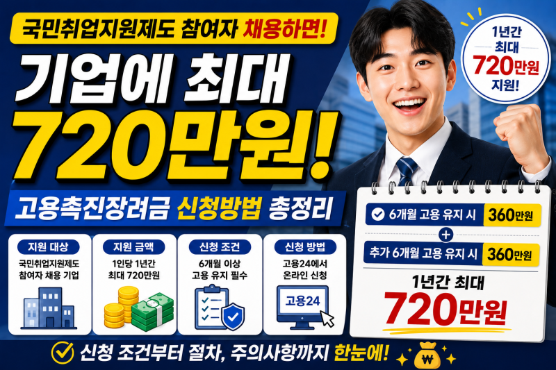 국민취업지원제도 참여자 채용하면 기업 최대 720만 원! 고용촉진장려금 신청방법