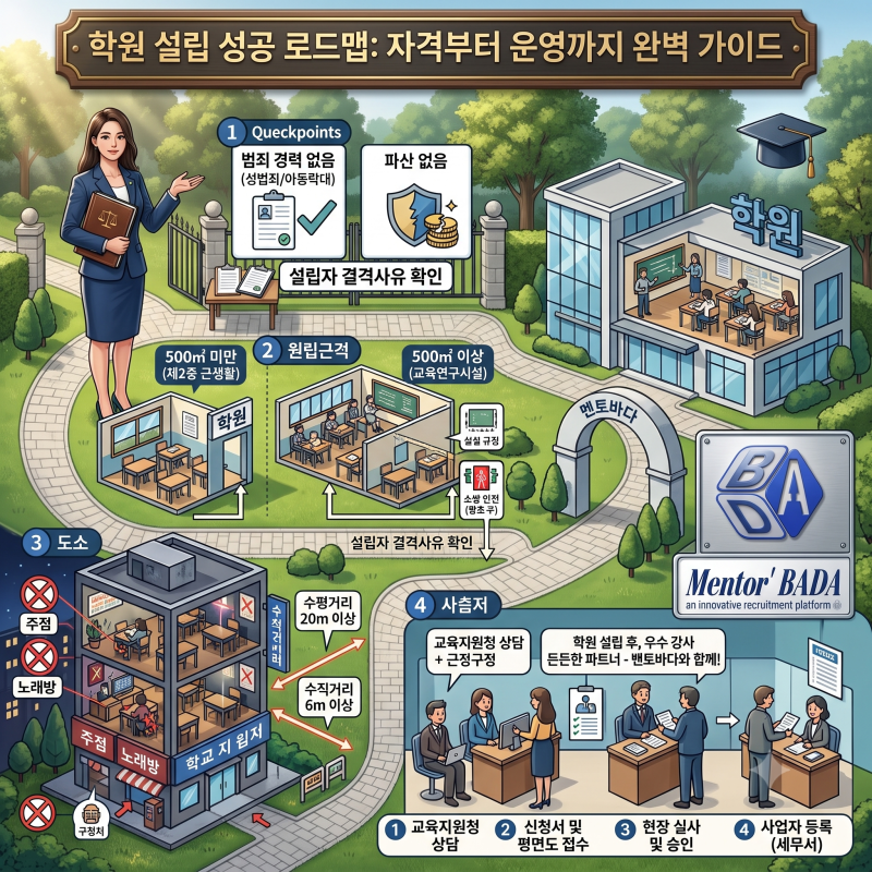[멘토바다 꿀팁] 학원 창업의 첫걸음! 자격 조건부터 위치 제한까지 학원법 완벽 가이드 ✨