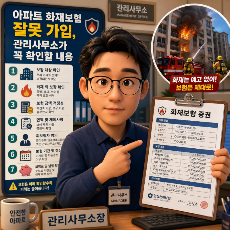 아파트 화재보험 잘못 가입, 관리사무소가 꼭 확인할 내용 (실제 증권 공개)