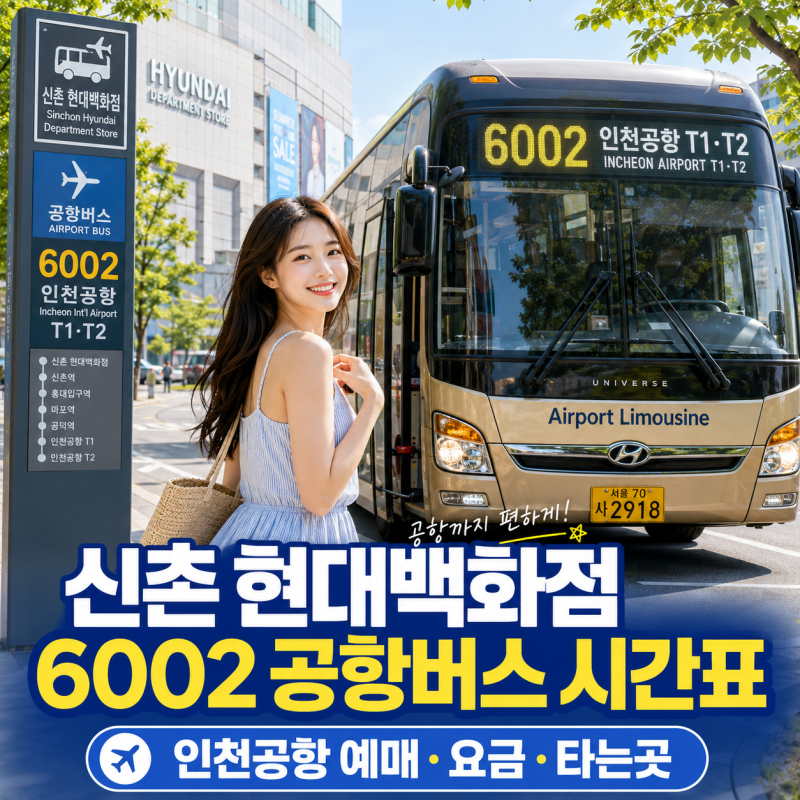 신촌 현대백화점 6002 공항버스 시간표｜인천공항 예매·요금·타는곳