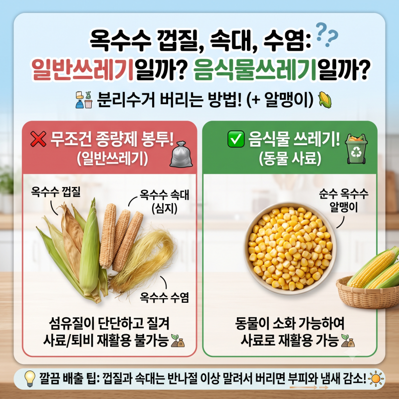 옥수수껍질 음식물쓰레기일까, 일반쓰레기일까? 분리수거 버리는 방법 종결! (+ 속대 심지, ....