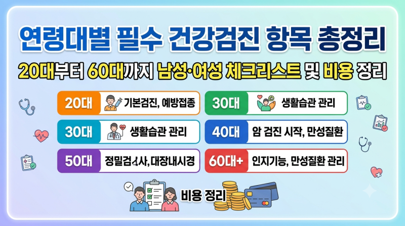 건강검진 연령대별 필수 항목은? 20대부터 60대까지 남성·여성 체크리스트 및 비용 정리