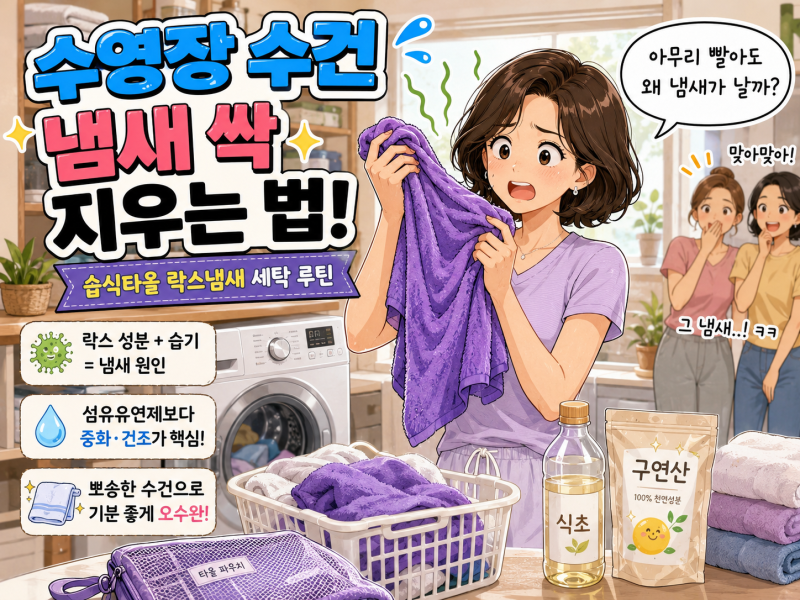수영장 수건 냄새 싹 지우는 법! 습식타올 락스냄새 세탁 루틴
