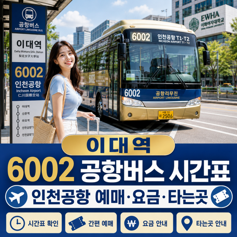 이대역 6002 공항버스 시간표｜인천공항 예매·요금·타는곳