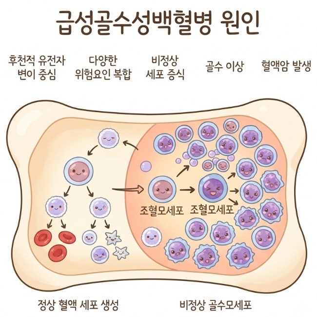 급성골수성백혈병 원인 총정리｜유전자 변이와 골수 이상이 만드는 발생 구조