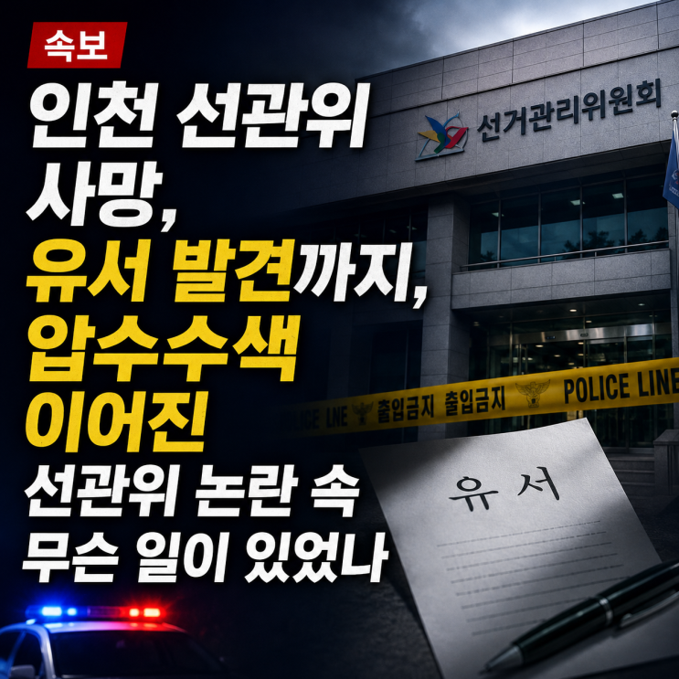 인천 <b>선관위</b> 사망 유서 발견까지, <b>압수수색</b> 이어진 <b>선관위</b> 논란... 