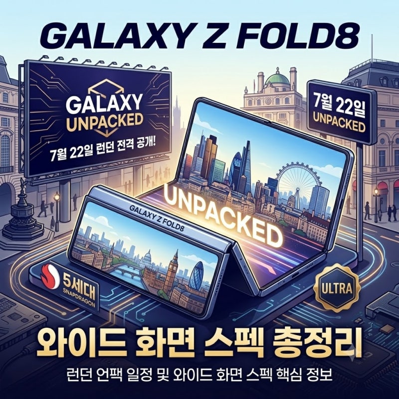 "7월 22일 런던 전격 공개" 갤럭시 Z 폴드8 출시일 및 와이드 화면 스펙은?