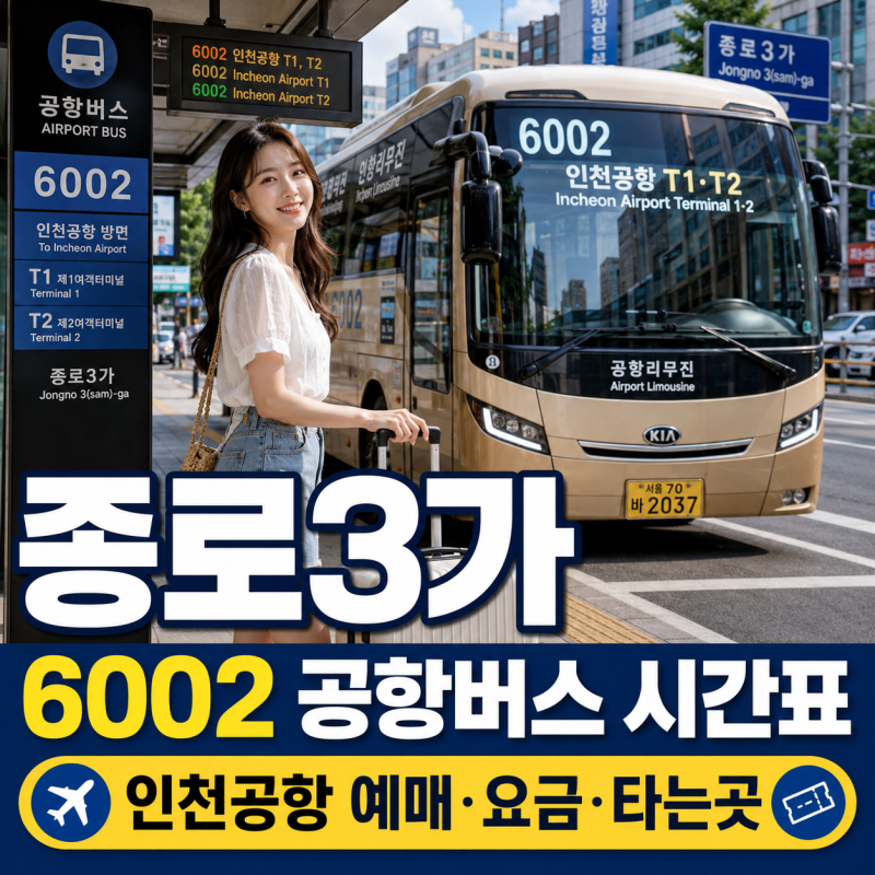 종로3가 6002 공항버스 시간표｜인천공항 예매·요금·타는곳