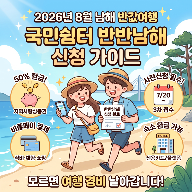 2026년 8월 남해 반값여행 국민쉼터 반반남해 신청방법과 환급 조건, 모르면 여행 경비 날아갑....