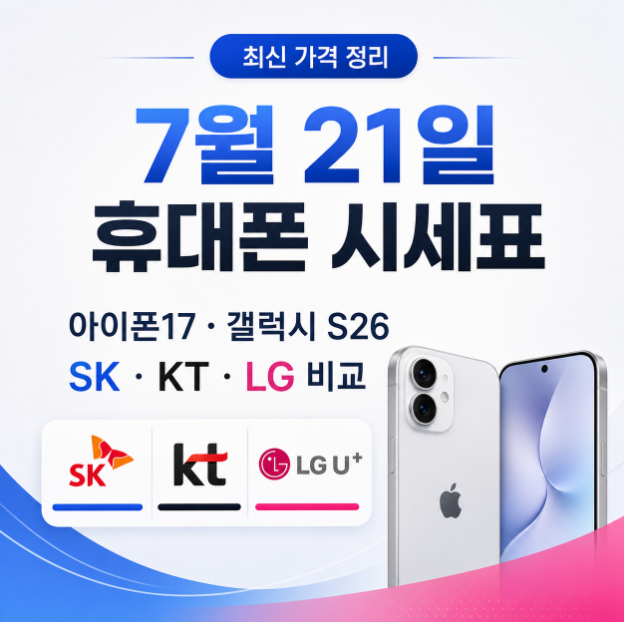 7월 21일 휴대폰 시세표｜아이폰17·S26·플립7 가격 정리