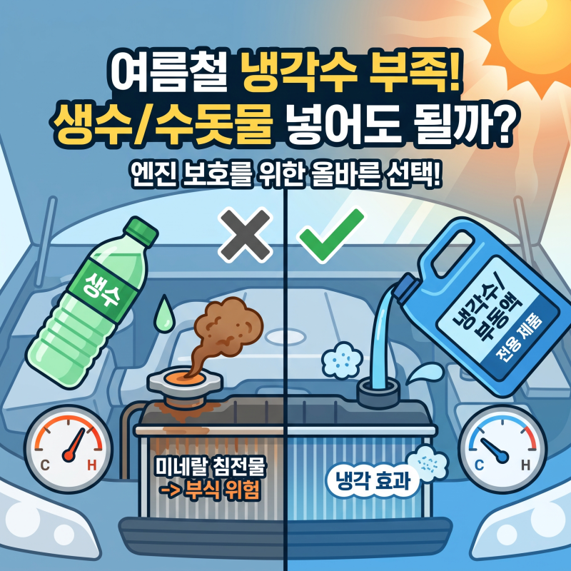 여름철 냉각수(부동액) 부족 시 생수나 수돗물을 넣어도 될까?