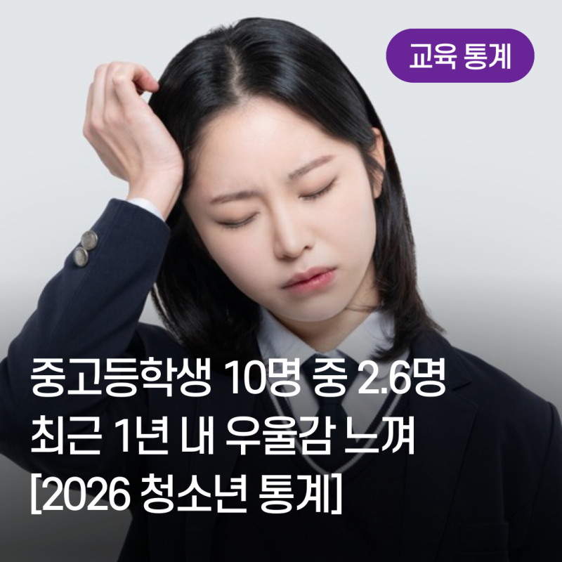 중·고등학생 10명 중 2~3명, 최근 1년 내 우울감 경험 [2026 청소년 통계]