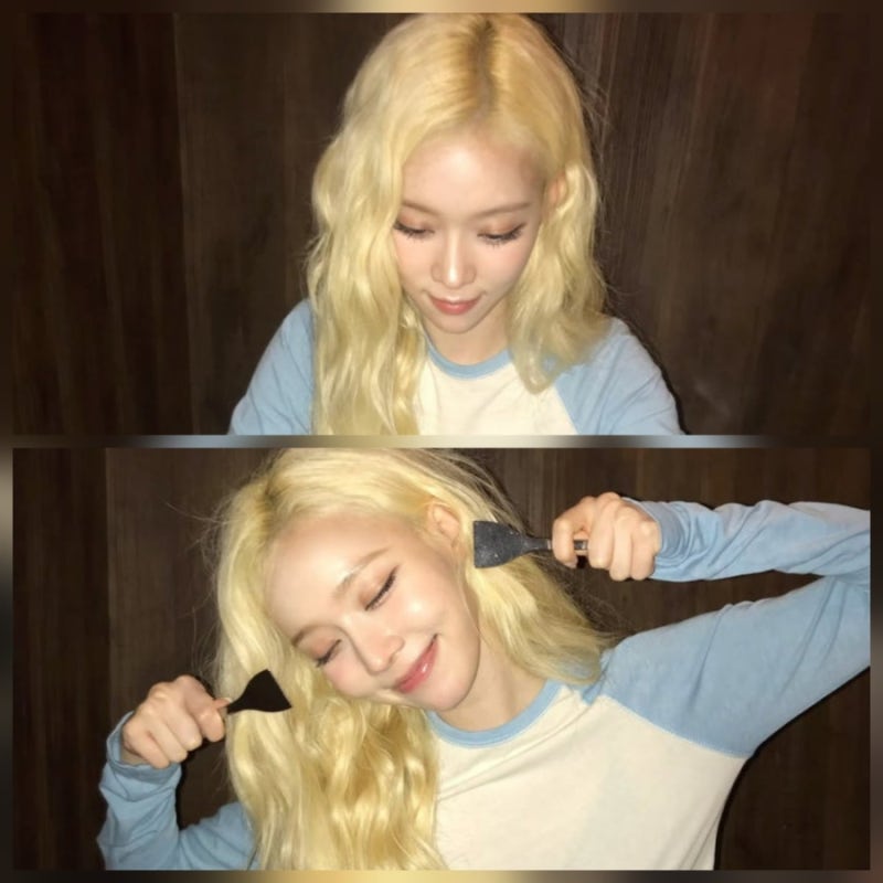 에스파 윈터 금발 래글런 티셔츠 스타일링 근황