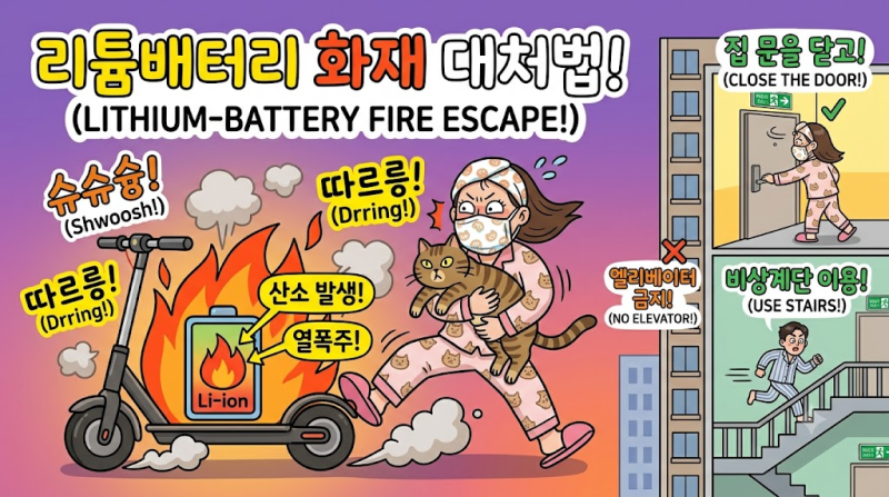 전동스쿠터·전기자전거 충전 중 불나면? 리튬이온 배터리 화재 대처법과 소화기 진실