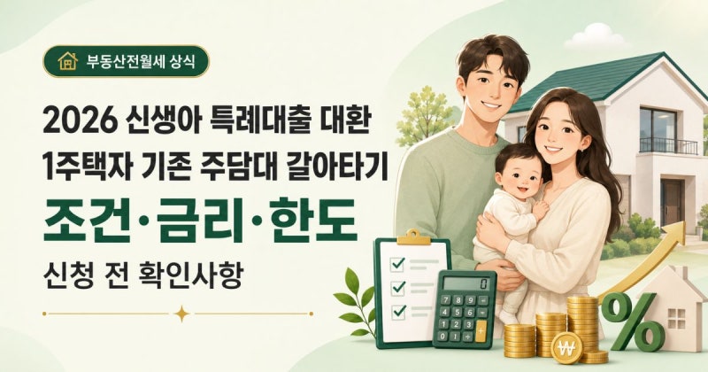 [바로체크] 신생아 특례대출 대환｜1주택자 기존 주담대 갈아타기 조건·한도