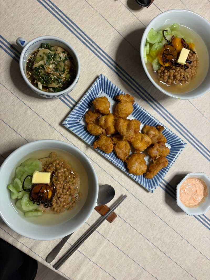 시오콘부 노른자장 / 명란 후리카게 오차즈케 / 시오콘부 참치 오이 주먹밥
