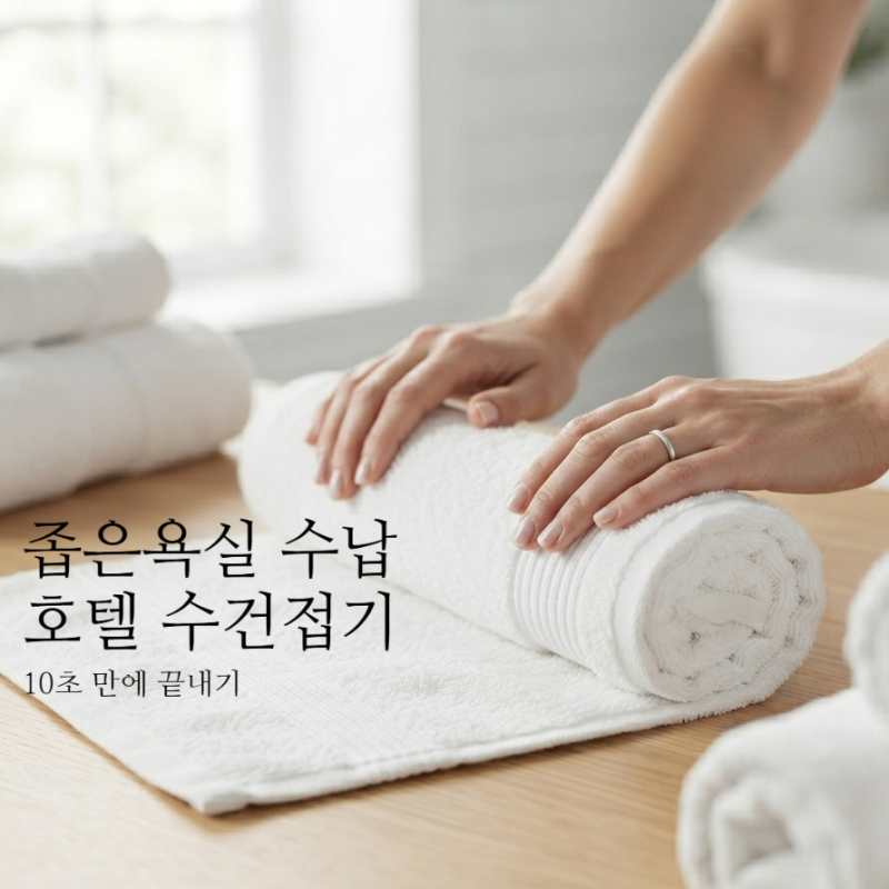 좁은 욕실수납장 넓게 쓰는 호텔수건접기 방법