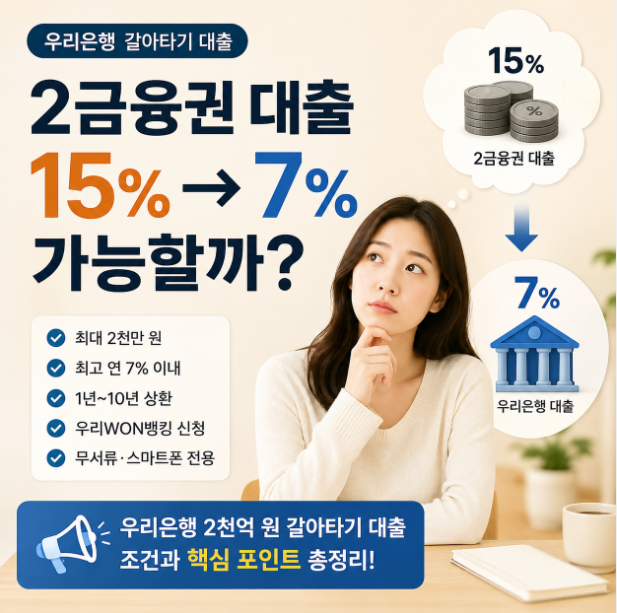 [쉬운경제]대출금리 15%→7% 가능할까? 우리은행 2천억 대환대출 조건 핵심 정리