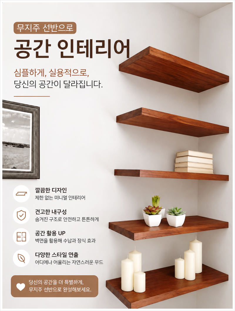 원목 무지주선반, 수납과 인테리어를 동시에
