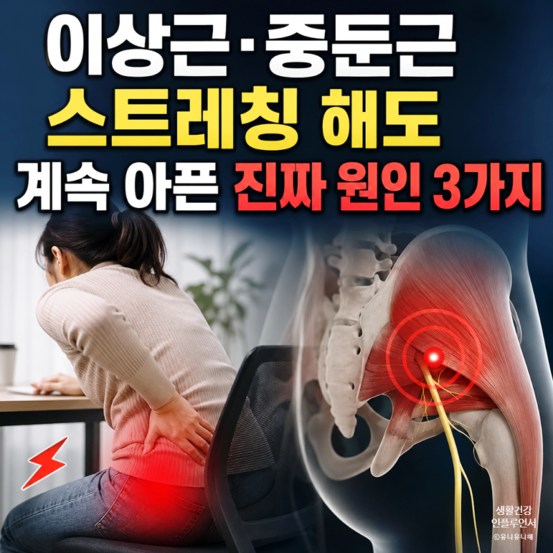 앉을 때 찌릿한 엉덩이통증, 중둔근 이상근 스트레칭만 하면 안 되는 이유
