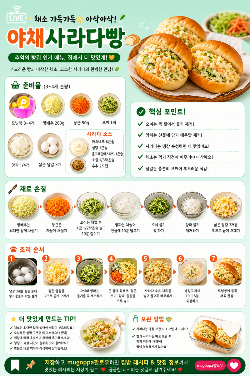 사라다빵 레시피｜추억의 옛날 사라다빵 만들기, 집에서 빵집보다 맛있게 만드는 비법