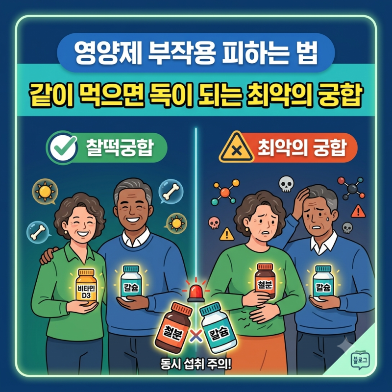 칼슘/비타민D/마그네슘, 오메가3/비타민E, 철분/비타민C, 콜라겐/비타민C ;영양제 최악의 궁합 ....