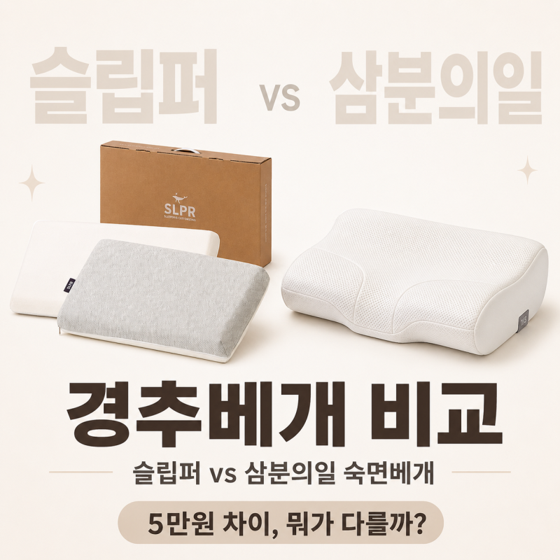 슬립퍼 경추베개 vs 삼분의일 숙면베개 — 5만원 차이, 뭐가 다를까