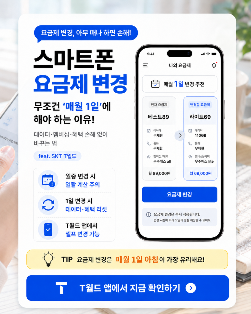 [SKT T월드]스마트폰 요금제 변경, 무조건 '매월 1일'에 해야 하는 이유!
