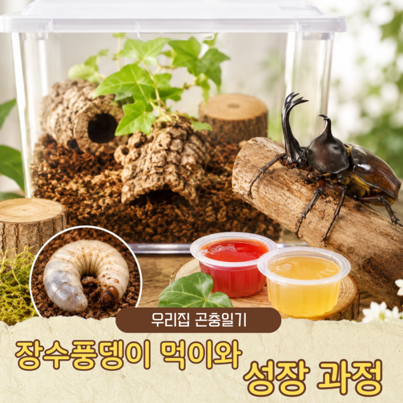 장수풍뎅이 먹이, 애벌레 키우키 초보도 성공한 성장 과정