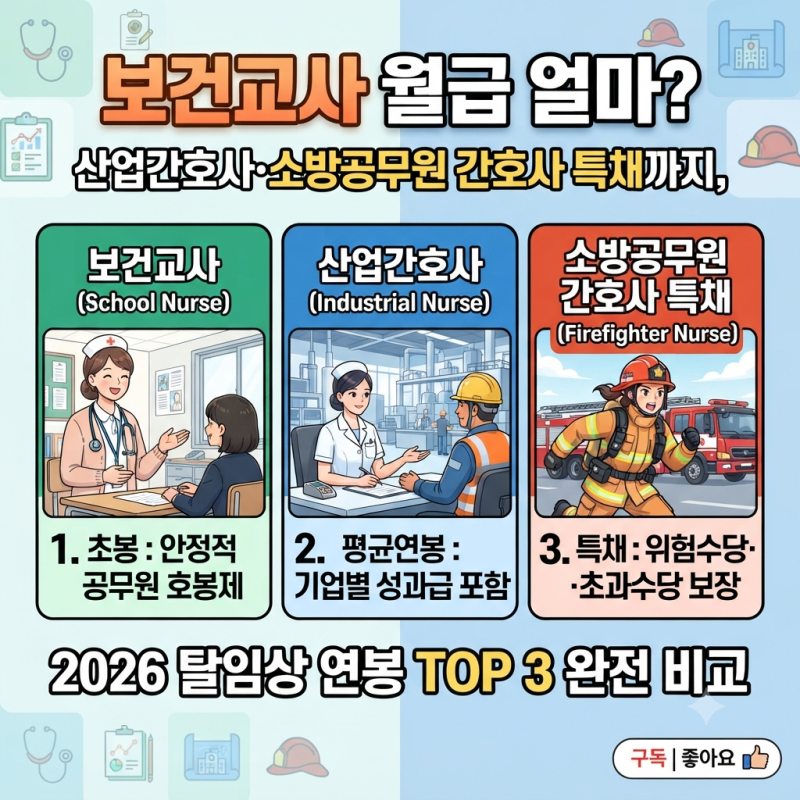 보건교사 월급 얼마? 산업간호사·소방공무원 간호사 특채까지, 2026 탈임상 연봉 TOP 3 완전 비....