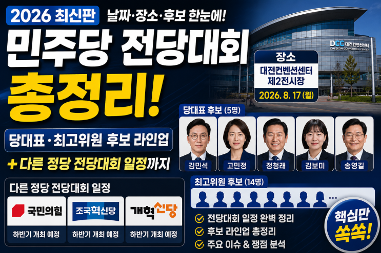 2026 민주당 전당대회 날짜·장소와 당대표 최고위원 후보 총정리