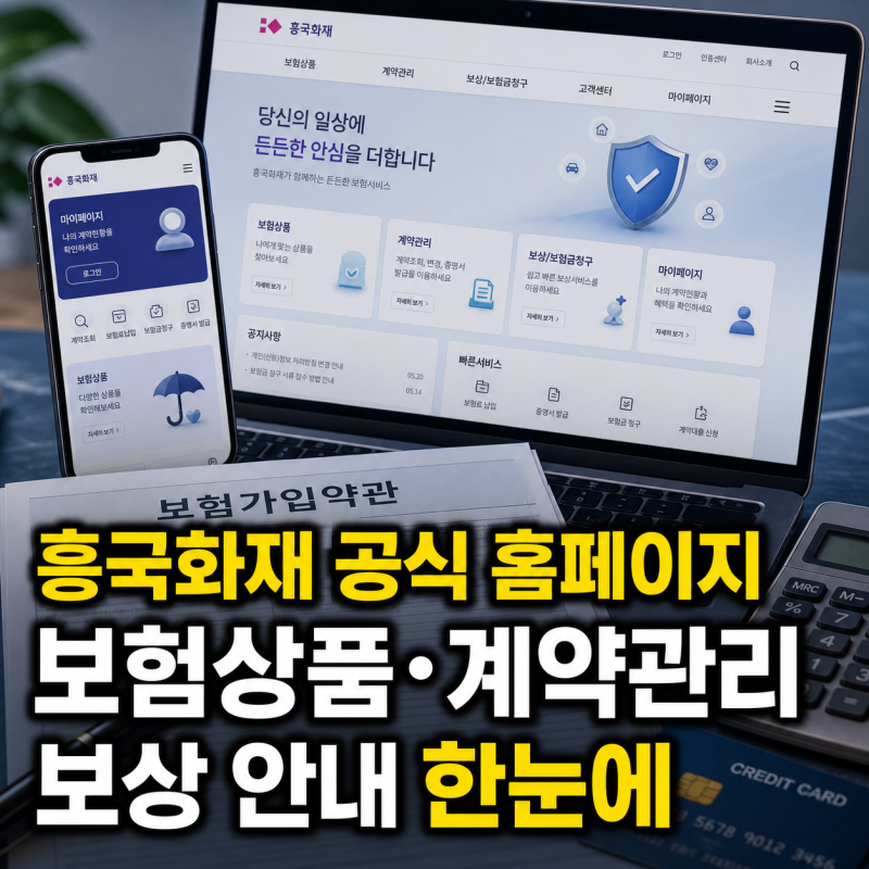 흥국화재 공식 홈페이지에서 보험상품과 계약관리 보상 안내를 한눈에