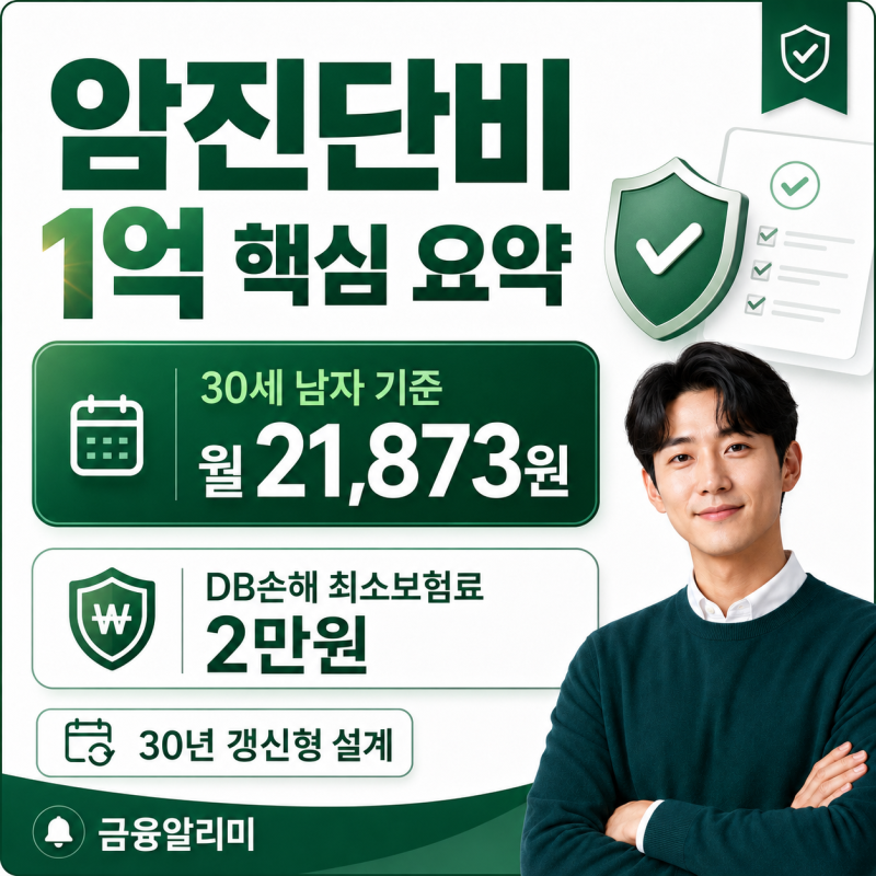 암진단비 1억 DB손해 30세 남자 월 2만원대